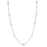"PearLustre by Imperial Sterling Silver Freshwater Cultured Pearl & Crystal Long Station Necklace, Women's, Size: 36"", White"