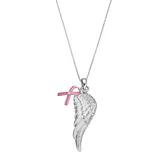 "Gemminded Sterling Silver Diamond Accent Pink Ribbon Charm & Angel Wing Pendant, Women's, Size: 18"""