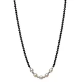 "Sterling Silver Black Spinel & Freshwater Cultured Pearl Beaded Necklace, Women's, Size: 18"""