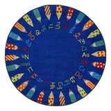 nuLOOM Giza Rainbow Alphabet Rug, Blue, 5Ft Rnd