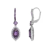 Sterling Silver Amethyst & White Zircon Marquise Drop Earrings, Women's, Purple