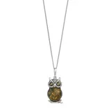 "Sterling Silver Amber Owl Pendant Necklace, Women's, Size: 18"", Green"