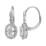 14k White Gold White Topaz & Diamond Accent Oval Halo Drop Earrings, Women's
