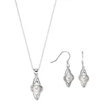 "Sterling Silver Freshwater Cultured Pearl & Cubic Zirconia Kite Jewelry Set, Women's, Size: 18"", White"