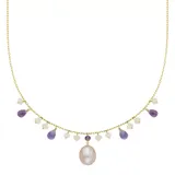 "14k Gold Gemstone Briolette & Freshwater Cultured Pearl Necklace, Women's, Size: 17"", Multicolor"