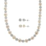 "PearLustre by Imperial Freshwater Cultured Pearl & Crystal Necklace & Stud Earring Set, Women's, Size: 18"", White"