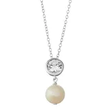 "Sterling Silver Lab-Created White Sapphire & Freshwater Cultured Pearl Pendant, Women's, Size: 18"""
