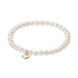 "Freshwater Cultured Pearl 14k Gold Heart Charm Beaded Stretch Bracelet, Women's, Size: 7.5"", White"