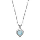 "Sterling Silver Simulated Aquamarine & Lab-Created White Sapphire Heart Halo Pendant Necklace, Women's, Size: 18"", Blue"