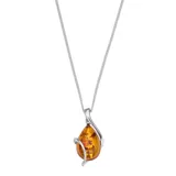 "Platinum Over Silver Amber Teardrop Pendant Necklace, Women's, Size: 18"", Orange"