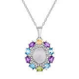 "Sterling Silver Gemstone Oval Halo Pendant Necklace, Women's, Size: 18"", Multicolor"
