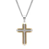"Men's Two Tone Stainless Steel Cross Pendant Necklace, Size: 24"", White"