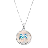 "Sterling Silver Mother-of-Pearl & Lab-Created Blue Opal Palm Tree Disc Pendant, Women's, Size: 18"""