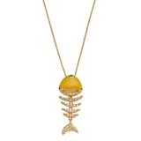 "Sophie Miller 14k Gold Plated Cubic Zirconia & Simulated Emerald Fish Pendant, Women's, Size: 16"", Yellow"