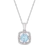 "Stella Grace 10k White Gold Sky Blue Topaz 1/10 Carat T.W. Diamond Frame Pendant Necklace, Women's, Size: 17"""