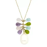 "14k Gold Gemstone Briolette & Freshwater Cultured Pearl Necklace, Women's, Size: 17"", Multicolor"