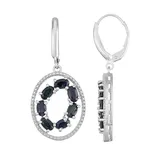 Sterling Silver Black Sapphire Oval Drop Earrings, Women's