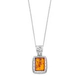 "Sterling Silver Amber Filigree Rectangle Pendant Necklace, Women's, Size: 18"", Brown"