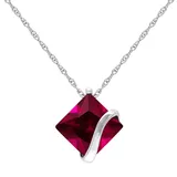 "Stella Grace 10k White Gold Lab-Created Ruby Square Pendant Necklace, Women's, Size: 18"", Red"