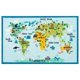 nuLOOM Giza Animal World Map Rug, Blue, 3X5 Ft