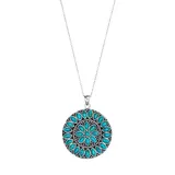 "Sterling Silver Simulated Turquoise Medallion Pendant, Women's, Size: 18"", Blue"