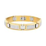 "Men's Two Tone Stainless Steel Rectangle Link Bracelet, Size: 8.5"", Silver"
