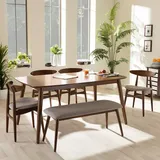 Baxton Studio Flora Dining Table, Chair & Bench 6-piece Set, Grey
