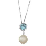 "Sterling Silver Lab-Created Blue Spinel & Freshwater Cultured Pearl Pendant, Women's, Size: 18"""