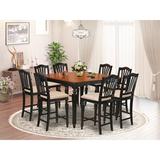 Darby Home Co Ashworth 9 - Piece Counter Height Butterfly Leaf Solid Wood Dining Set Wood/Upholstered Chairs in Black/Brown | Wayfair