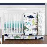 Sweet Jojo Designs Mod Dinosaur 4 Piece Crib Bedding Set Polyester in Blue | Wayfair ModDino-BU-GR-Crib-4