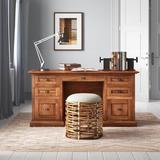 Executive Desk - Loon Peak® Lafrance Executive Desk, Wood/Solid Wood in Honey Oak, Size 30"H X 60"W X 24"D