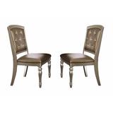 Rosdorf Park Ricardo Tufted Leather Dining Chair in Silver Wood/Upholstered/Genuine Leather in Brown/Gray | Wayfair