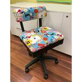 Red Barrel Studio® Adjustable Height Hydraulic Sewing & Craft Chair w/ Under Seat Storage & Sew Wow Sew Now Fabric Upholstered in Black/Blue/Green