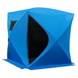 Outsunny Ice Fishing Shelter Insulated Waterproof Portable for Outdoor 4 Person Tent Fiberglass in Black/Blue, Size 70.9 H x 70.9 W x 80.7 D in