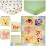 Disney Winnie the Pooh Peeking Pooh 7 Piece Crib Bedding Set Polyester in Green/White/Yellow, Size 34.0 W in | Wayfair 6095610