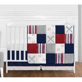 Sweet Jojo Designs Baseball Patch 4 Piece Crib Bedding Set Polyester in Blue/Gray, Size 45.0 W in | Wayfair BaseballPatch-Crib-4