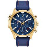 Men's Chronograph Marine Star Blue Leather & Silicone Strap Watch 43mm - Blue - Bulova Watches