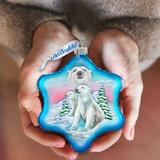 The Holiday Aisle® Polar Bear Snowflake Glass Ornament Holiday Splendor Collection Glass in Blue/White, Size 5.0 H x 5.0 W x 3.0 D in | Wayfair
