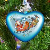 The Holiday Aisle® Santa on His Way Heart Glass Ornament Holiday Splendor Collection Glass in Blue, Size 3.0 H x 3.5 W x 3.0 D in | Wayfair
