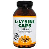 L-Lysine 500 mg w/B-6 250 Vegicaps, Country Life