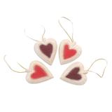 Ruby Hearts,'Set of Four Painted Wood Heart Ornaments from Bali'
