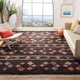 Latitude Run® Aiiva Floral Hand Knotted Wool/Black/Purple Area Rug Cotton/Wool in Brown/Indigo, Size 96.0 W x 0.63 D in | Wayfair