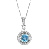 "10k White Gold Swiss Blue Topaz & 1/6 Carat T.W. Diamond Halo Pendant Necklace, Women's, Size: 18"""