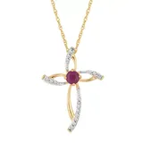 "10k Gold Ruby & 1/10 Carat T.W. Diamond Cross Pendant Necklace, Women's, Size: 18"", Red"