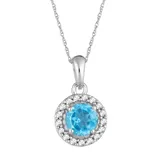 "10k White Gold Swiss Blue Topaz & 1/10 Carat T.W. Diamond Halo Pendant Necklace, Women's, Size: 18"""
