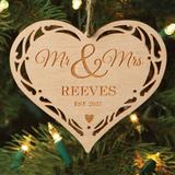 The Holiday Aisle® Mr. & Mrs. Heart Personalized Wood Holiday Shaped Ornament Wood in Brown, Size 3.2 H x 3.8 W x 0.25 D in | Wayfair