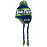 Preschool College Navy/Neon Green Seattle Seahawks Jacquard Tassel Knit Hat with Pom