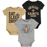 Newborn & Infant Black/Gold New Orleans Saints Eat Sleep Drool Football Three-Piece Bodysuit Set