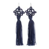 Hand-tatted dangle earrings, 'Antique Details in Indigo'