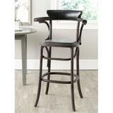 August Grove® Pembrooke Bar Stool Wood/Upholstered/Leather in Black/Brown/White, Size 42.91 H x 23.8 W x 19.3 D in | Wayfair